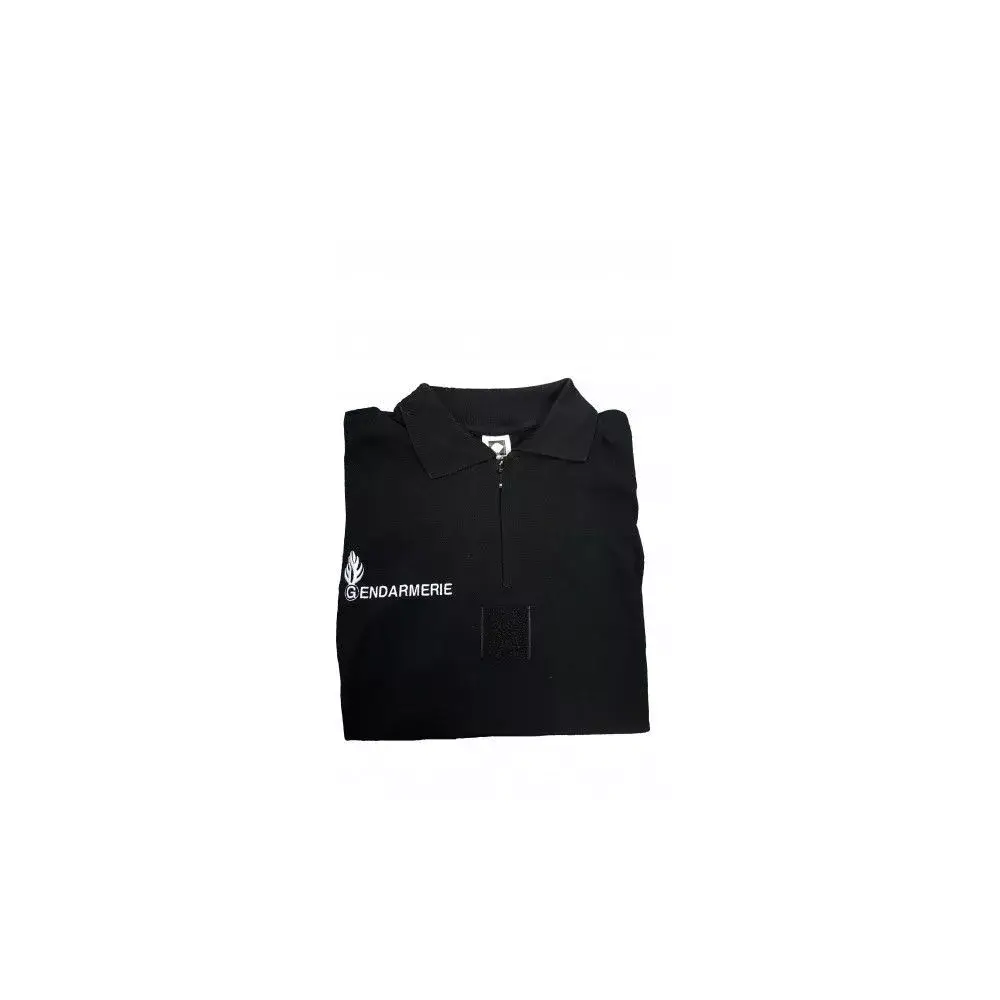 Polo noir brodé Gendarmerie col zippé