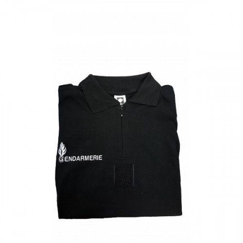 Polo noir brodé Gendarmerie col zippé