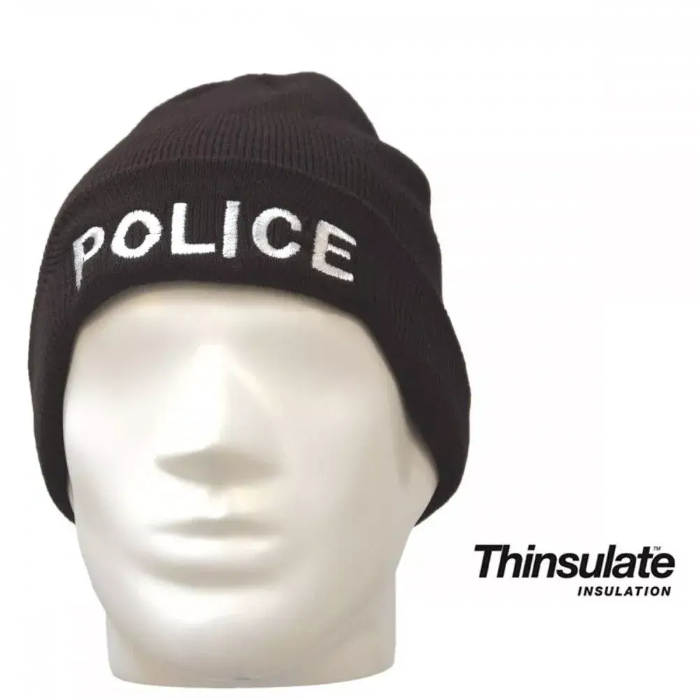 BONNET NOIR MAILLE THINSULATE BRODE POLICE