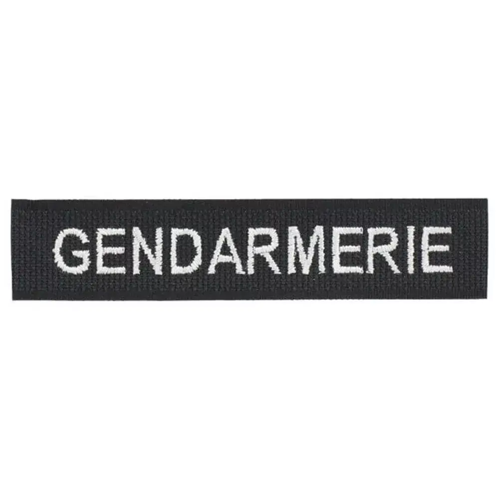 Bande patronymique Gendarmerie Broderie machine fil blanc sur velcro noir Bande patronymique Gendarmerie Broderie machine fil blanc sur velcro noir