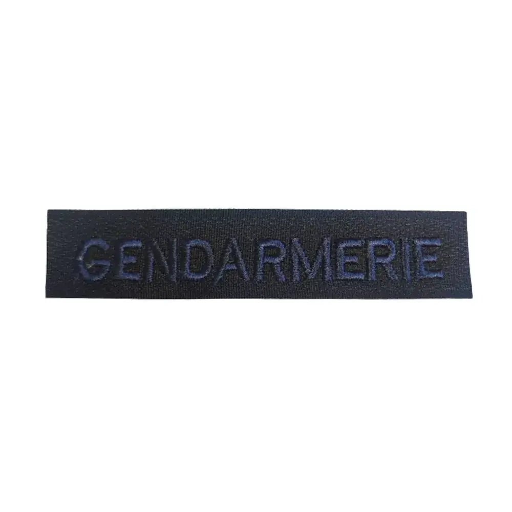 Bande patronymique Gendarmerie Broderie machine fil bleu marine sur velcro noir Bande patronymique Gendarmerie Broderie machine fil bleu marine sur velcro noir